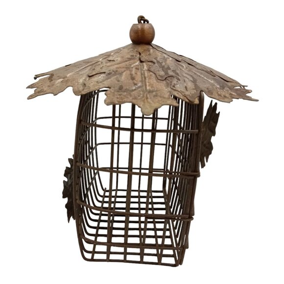 Large Wire Bird Feeder Wire Barrier Guard With Leaves Lid and Side Decor Chain - Picture 5 of 13